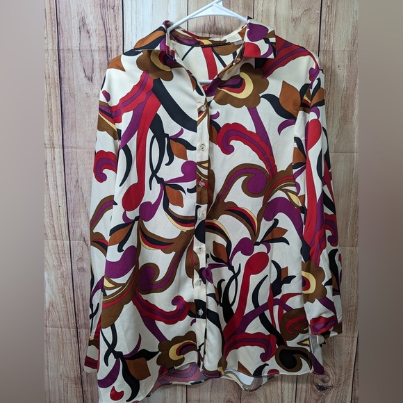 NWOT Tahari women’s paisley oversized satin button down blouse multi color XS - Picture 3 of 7